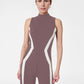 Mock Neck Striped Track Jumpsuit