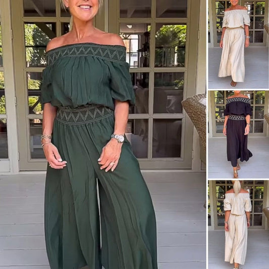 Fashion Solid Color One-shoulder Wide-leg Jumpsuit