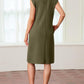 🔥Summer Sale 50% OFF👗Women Round Neck Loose Split Wrinkle-Free Midi Dress with Pockets