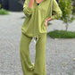 Solid color hooded top & casual trousers set