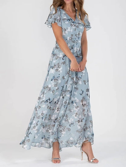 Floral chiffon dress with short sleeves