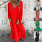 Loose V-neck solid color women's lantern sleeve dress