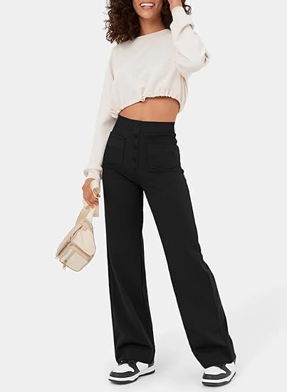 Casual Straight Leg Pants High Waisted Stretchy Trousers