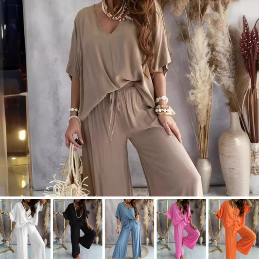 ✨2024 New Products💖Solid Color Women's Loose Fit Jumpsuit Set