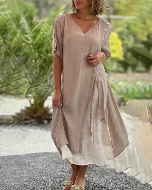 Casual Asymmetrical Dress with Short Sleeves